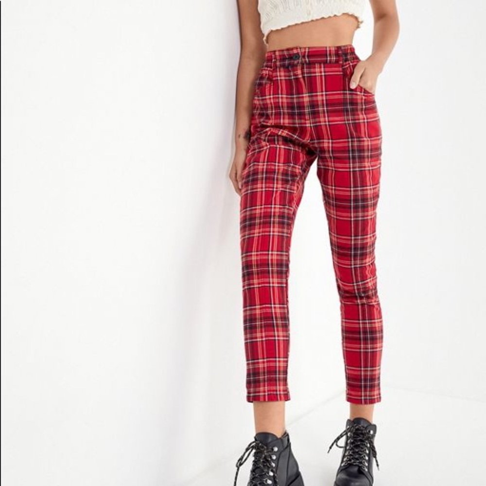 UO plaid tapered mom pants
